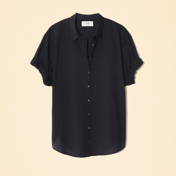SOLD Xirena Black Channing Button Up Short Sleeve Shirt Size Medium Women's - Picture 5 of 14